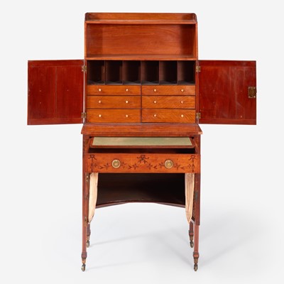 Lot 83 - A George III Marquetry Inlaid Satinwood and Fruitwood bonheur du jour