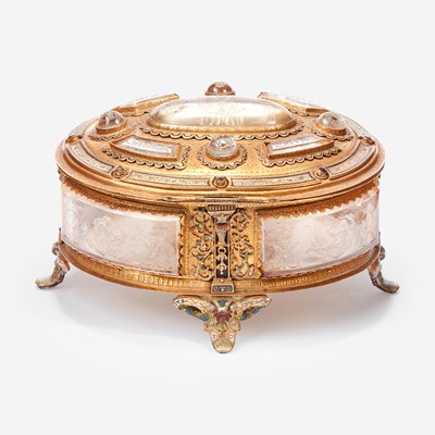 Lot 13 - A Renaissance Revival Etched Glass, Enamel, and Silver Gilt Mounted Casket