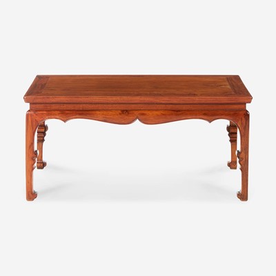 Lot 33 - A Chinese Ming dynasty style carved hardwood low table 明式硬木矮方桌