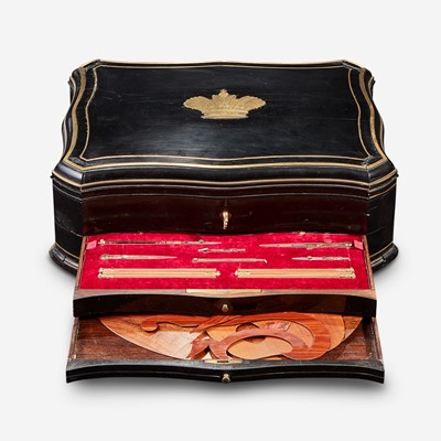 Lot 55 - A Napoleon III Brass Inlaid Ebonized Wood Artist’s Box*