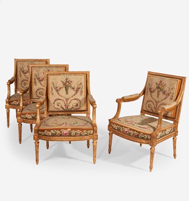 Lot 39 - A Set of Four Louis XVI Giltwood Fauteuils