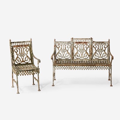 Lot 170 - An American White-Painted Cast Iron Garden Bench and Chair