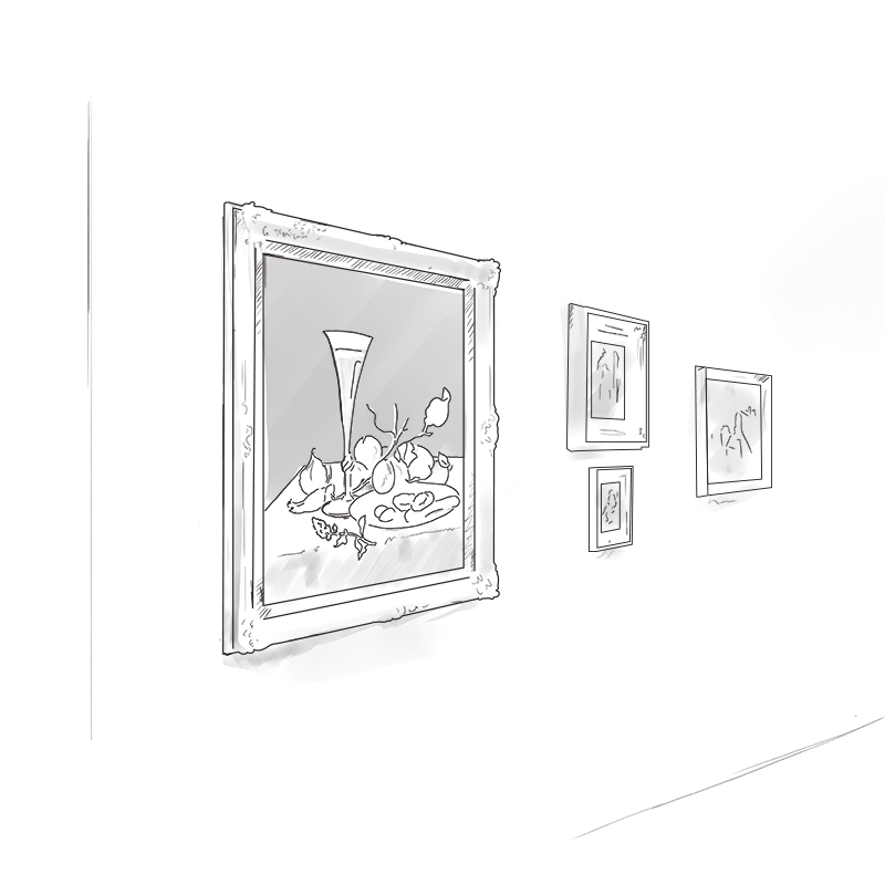 an illustration of European art hanging in a gallery
